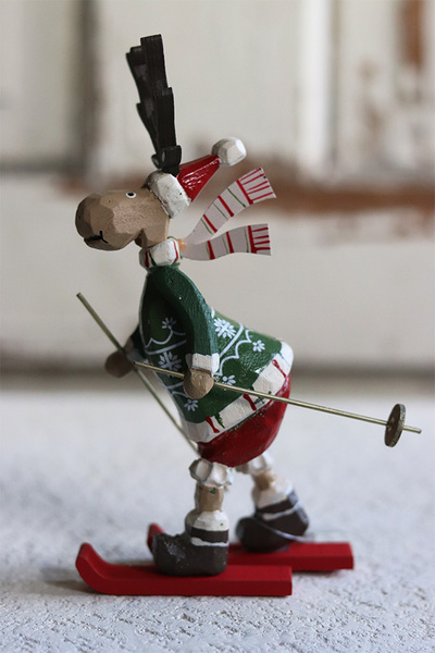 Reindeer C, figurka świąteczna, renifer na nartach, wys.16cm