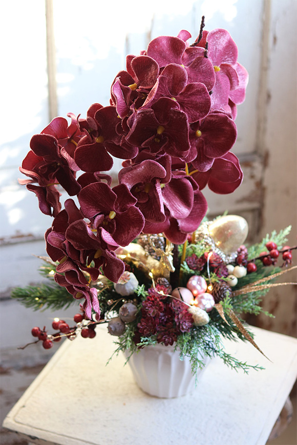 dekoracja świąteczna ze storczykiem, Velurro Pudrovy, wys.61cm 