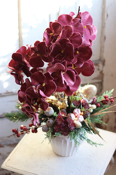 dekoracja świąteczna ze storczykiem, Velurro Pudrovy, wys.61cm 