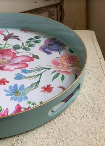 OD RĘKI Decoradore Spring, taca melaminowa z uchwytami, śr.32cm