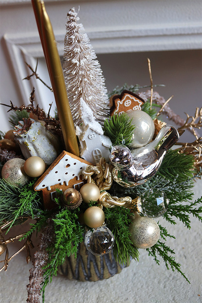 Złota Atmosfera LED, stroik z świecami