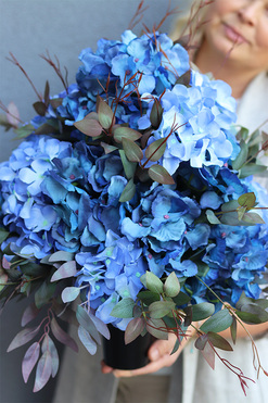 Navy Hortensje Deluxe, bukiet nagrobny we wkładzie do wazonu, wys.45cm 