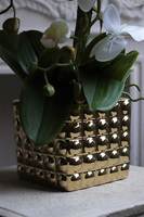 Gold Reveria, sztuczny storczyk w złotej donicy