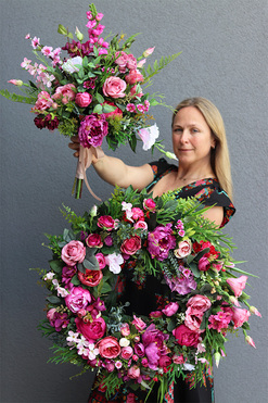 Hedrista, komplet dekoracji nagrobnych, wieniec+bukiet