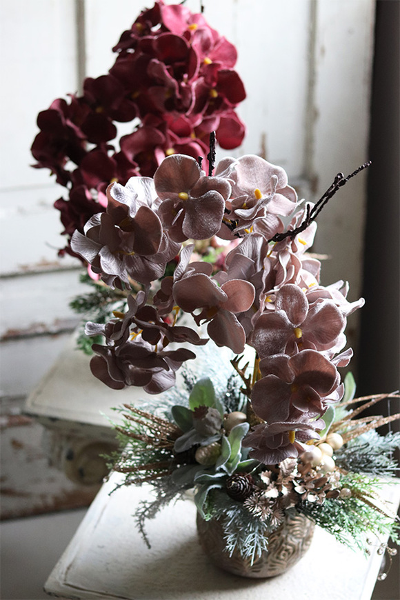 dekoracja świąteczna ze storczykiem, Velurro Pudrovy, wys.61cm 