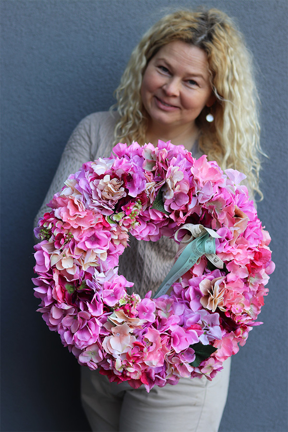 Hortensje Pinki, różowy wianek z hortensji