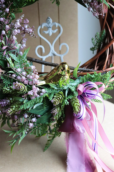 Jagodowe Konwalie, wiosenny wianek z ptaszkiem