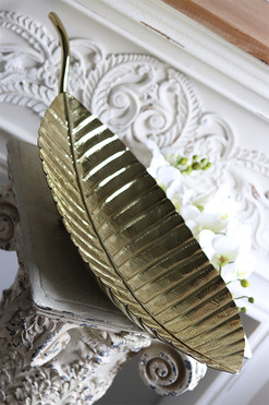Lux Villa Gold Glamour, metalowa patera liść, wym.15x64x26cm
