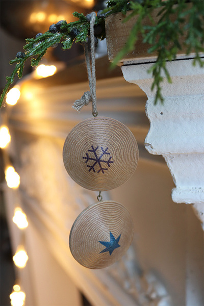 Modern Wood House D, drewniane zawieszki na choinkę ze wzorem, kpl.6szt