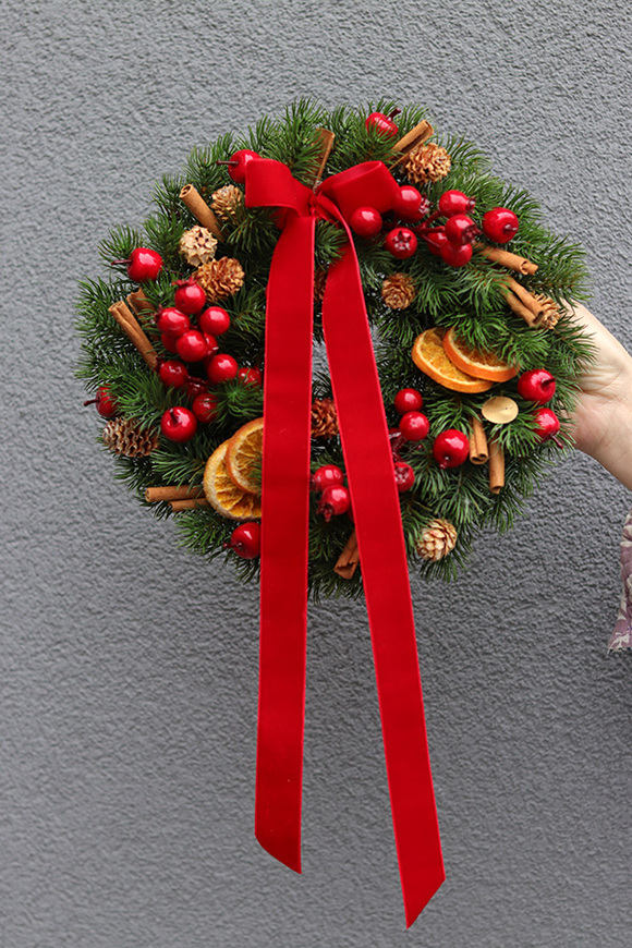 Zimowa Kraina, świąteczny wianek z suszem