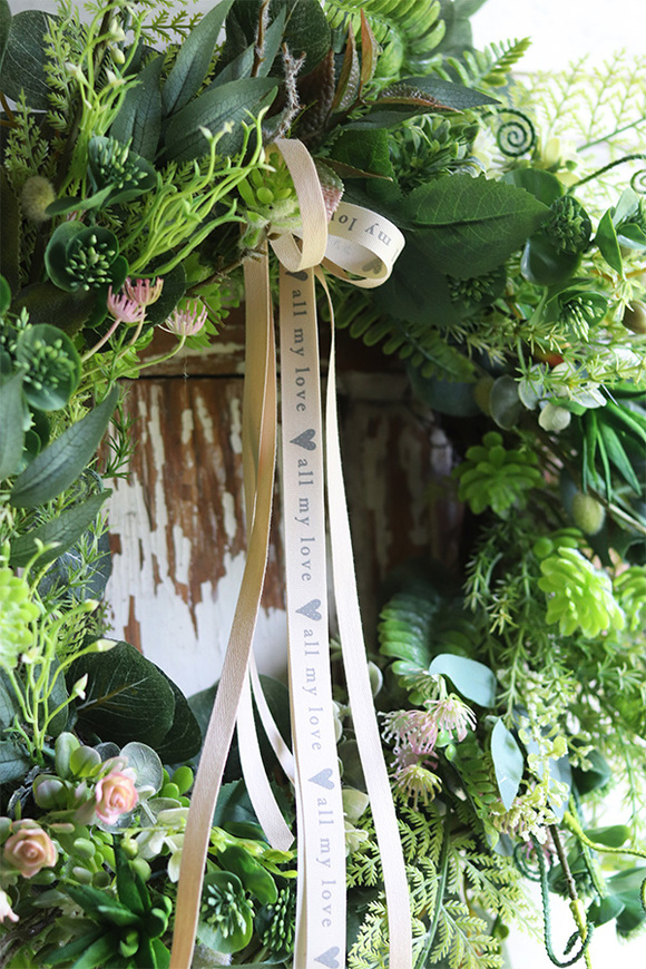 Boho Gedra, zielony wianek ze wstążkami, śr.50cm   