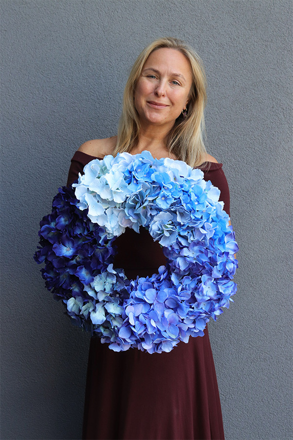 Blue Hydrangea, wysokiej jakości wianek z hortensjami