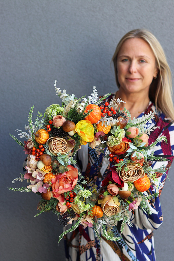 Jesienna Pokusa, jesienny wianek z dyniami i wrzosem