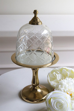 patera na nodze z kloszem, Lux Villa Gold Glamour, wym.27.5x14.5cm 