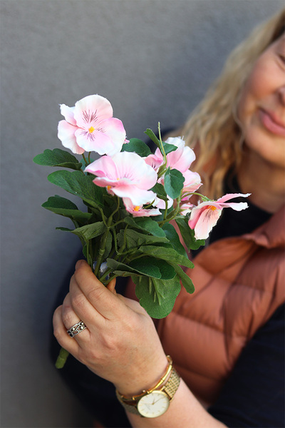 Bratki, kiść kwiatów, jasny róż