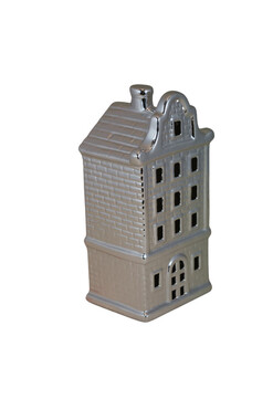 Glamour XMAS, domek ceramiczny lampion LED, srebrny, wys.20cm