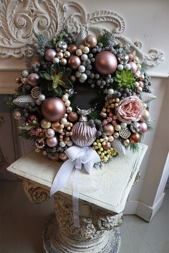elegancki wianek świąteczny, Pudrovy Róż 2