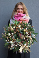 Goldi, klasyczny złoty bożonarodzeniowy wianek, śr.40cm