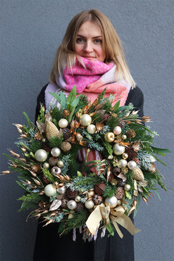 Goldi, klasyczny złoty bożonarodzeniowy wianek, śr.40cm  