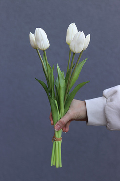 Aprile, bukiet tulipanów silikonowych, białe, 5szt, dł.40cm