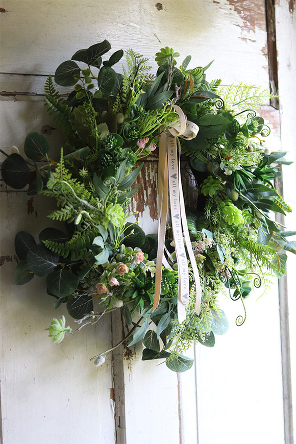 Boho Gedra, zielony wianek ze wstążkami, śr.50cm   