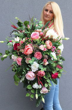 Hefrana, elegancka wiązanka nagrobna z wrzosem, dł.83cm