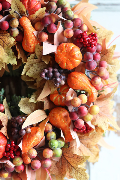 jesienny pomarańczowy wianek, Orangina Leaves, śr.32cm 