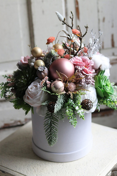 Pastelovy Deluxe, welurowy flowerbox świąteczny, wym.30x33cm 