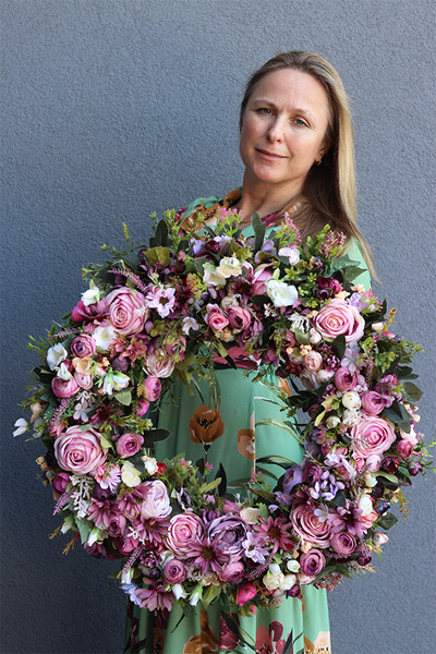 Bella Jesienna 6, duży kwiatowy wianek na drzwi, śr.63cm  