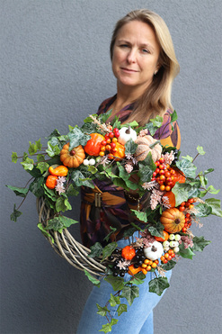 Jesienna Pogoda, wianek z dyniami, śr.33cm