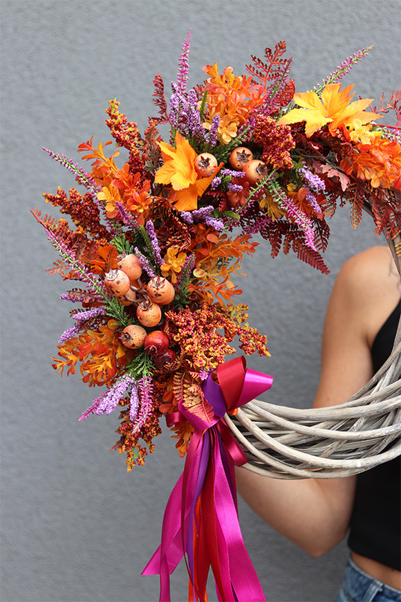 Agnes Autumn, asymetryczny jesienny wianek, rozp.40cm