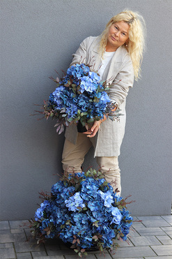 Navy Hortensje Deluxe, komplet dekoracji nagrobnych, kompozycja + bukiet we wkładzie 