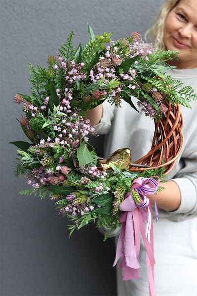 Jagodowe Konwalie, wiosenny wianek z ptaszkiem