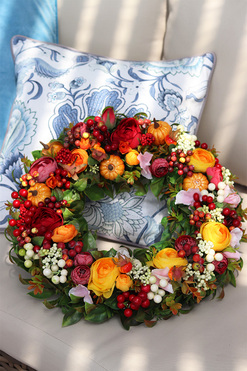 Ogrodowa Orangina,  jesienny wianek na drzwi, śr.40cm  