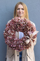 Jesienne Hortensje 2, wianek na drzwi z hortensji	