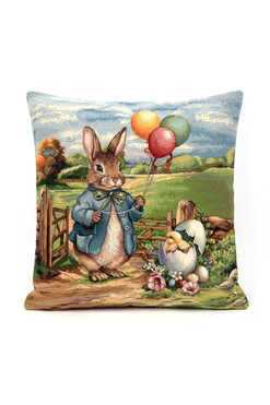 Zajęcza Rodzinka, wielkanocna poszewka gobelinowa dwustronna B, 45x45cm