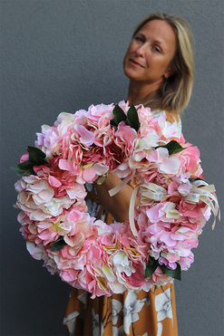 wianek na drzwi Różowa Hortensja Nuova, śr.42cm 