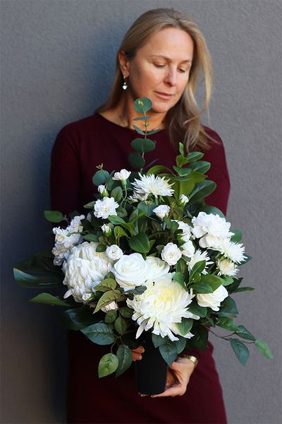 White Heart Chryzantemy, komplet dekoracji nagrobnych