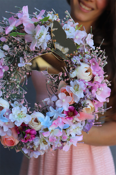 Letnie Motyle, pastelowy wianek dekoracyjny, śr.29cm 