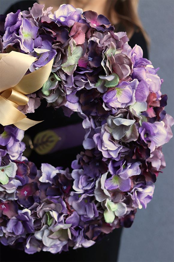 Hortensja Fiolet, kwiatowy wianek na drzwi