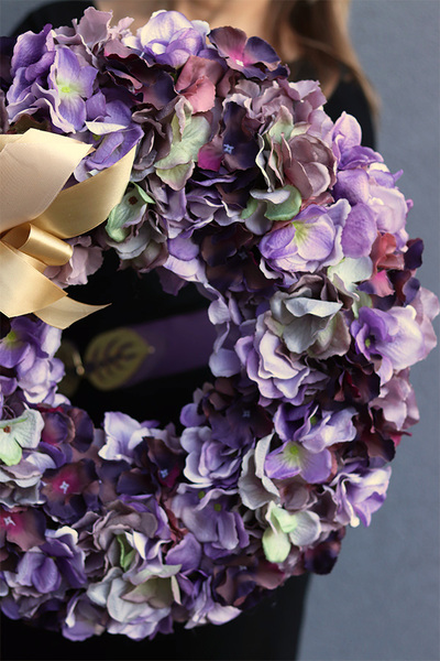 Hortensja Fiolet, kwiatowy wianek na drzwi