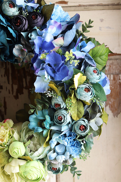 Caryca Blue & Green, efektowny wianek na drzwi, śr.40cm