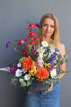 Summer Volcan, kolorowe kwiaty w naczyniu, wys.64cm