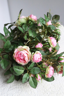Róża Natural Pink, gałązka sztucznej róży, 5szt, dł.53cm 