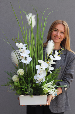 Grenoa Banerra, kompozycja z trawą i storczykiem, wys.75cm