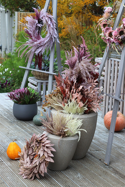 Wrzosowisko Creme Fall, jesienna dekoracja w ceramicznej donicy