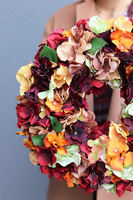 Jesienna Hortensja 3, wianek z koronkową kokardką