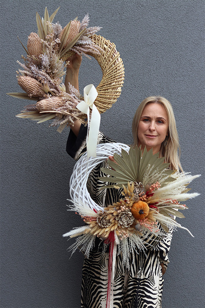 Gretta Boho, asymetryczny wianek dekoracyjny z suszem, rozp.52c