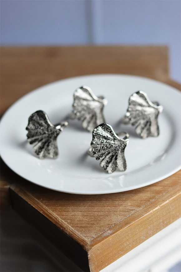 Ginko, obrączki na serwetki, miłorząb, srebrne