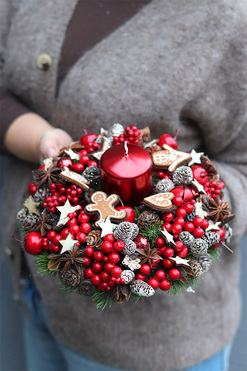 Zima w Domu, wianek świąteczny stroik ze świecą, śr.28cm